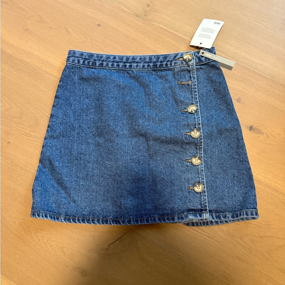 ASOS Blue Denim Mini Skirt with Button Detail